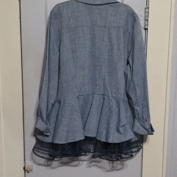 Ashley Stewart peplum blue long sleeves shirt size 16 - Picture 3 of 4